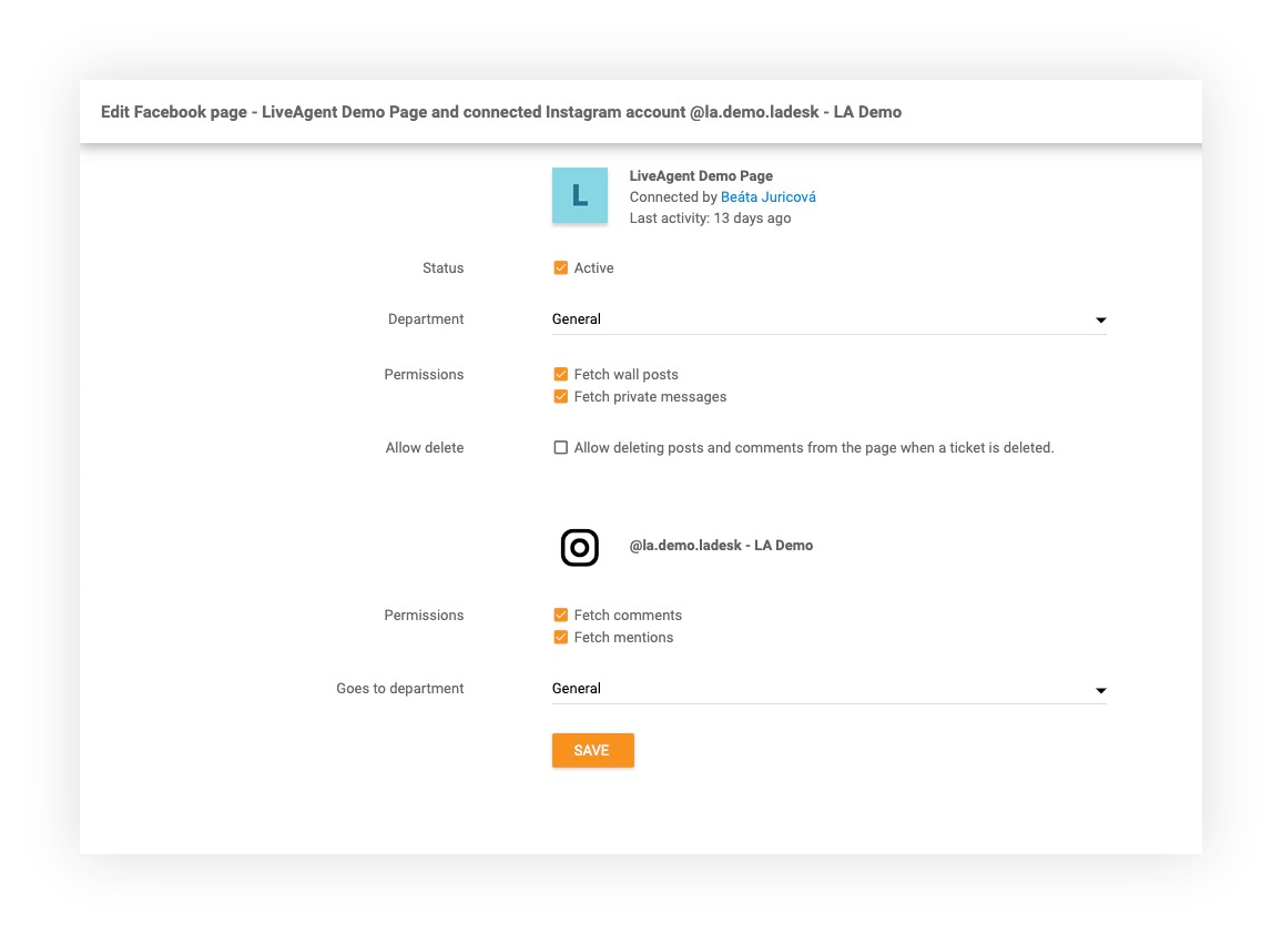 Tính năng Instagram trong LiveAgent
