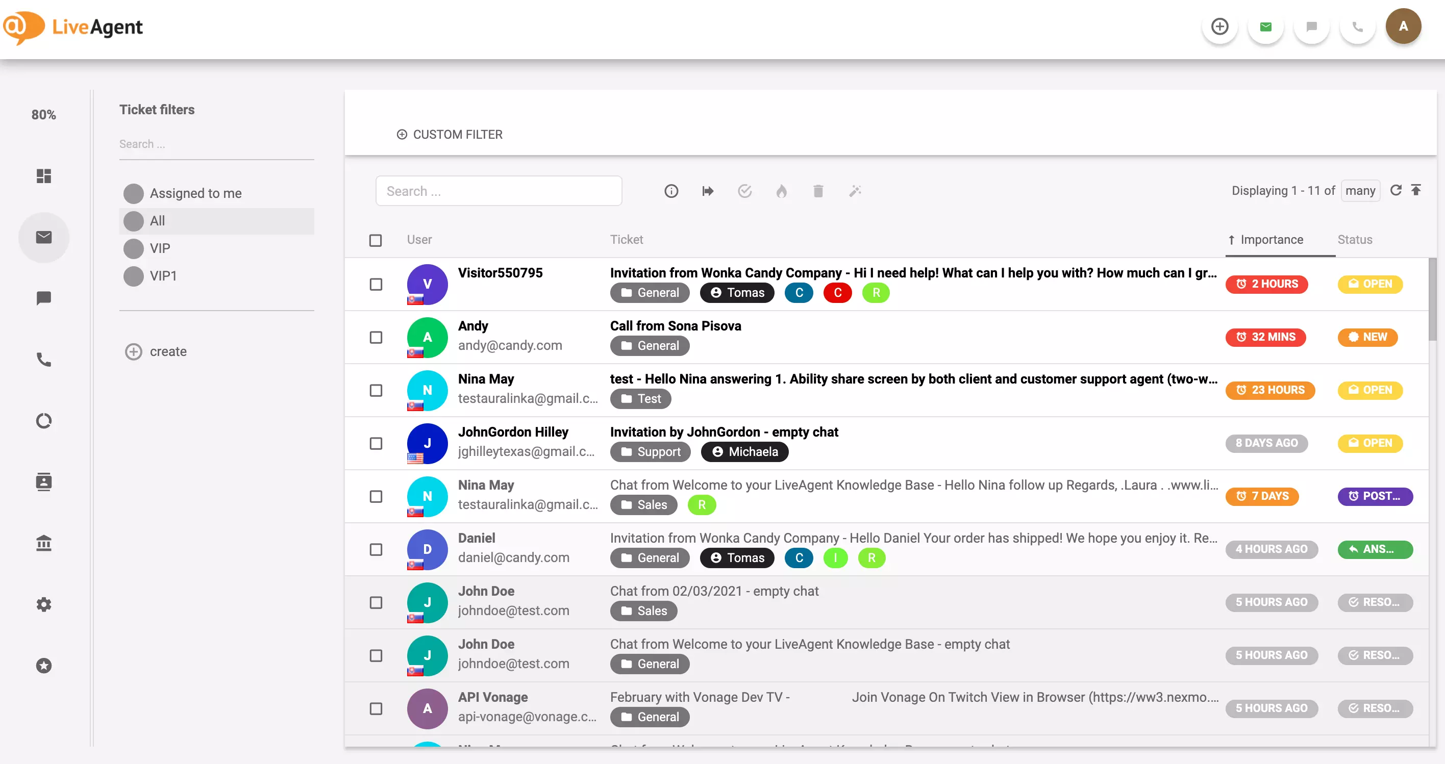 Ví dụ về vé LiveAgent