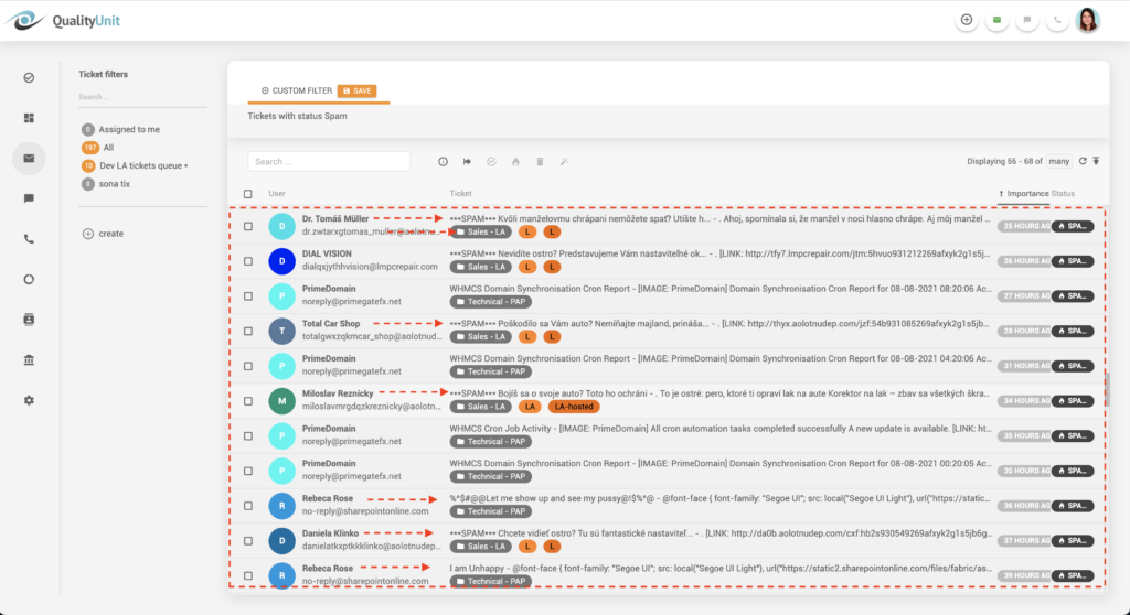 Lọc email spam của LiveAgent