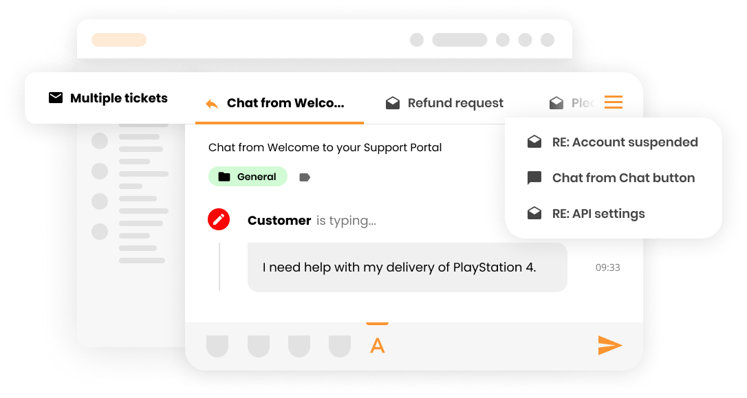 Mockup nhiều tab vé hỗ trợ