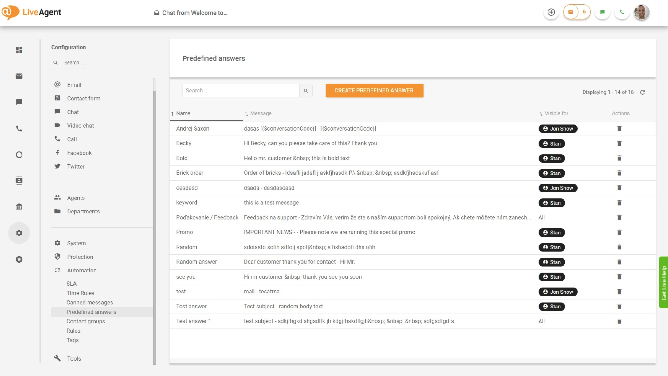 LiveAgent – Tổng quan câu trả lời được xác định trước