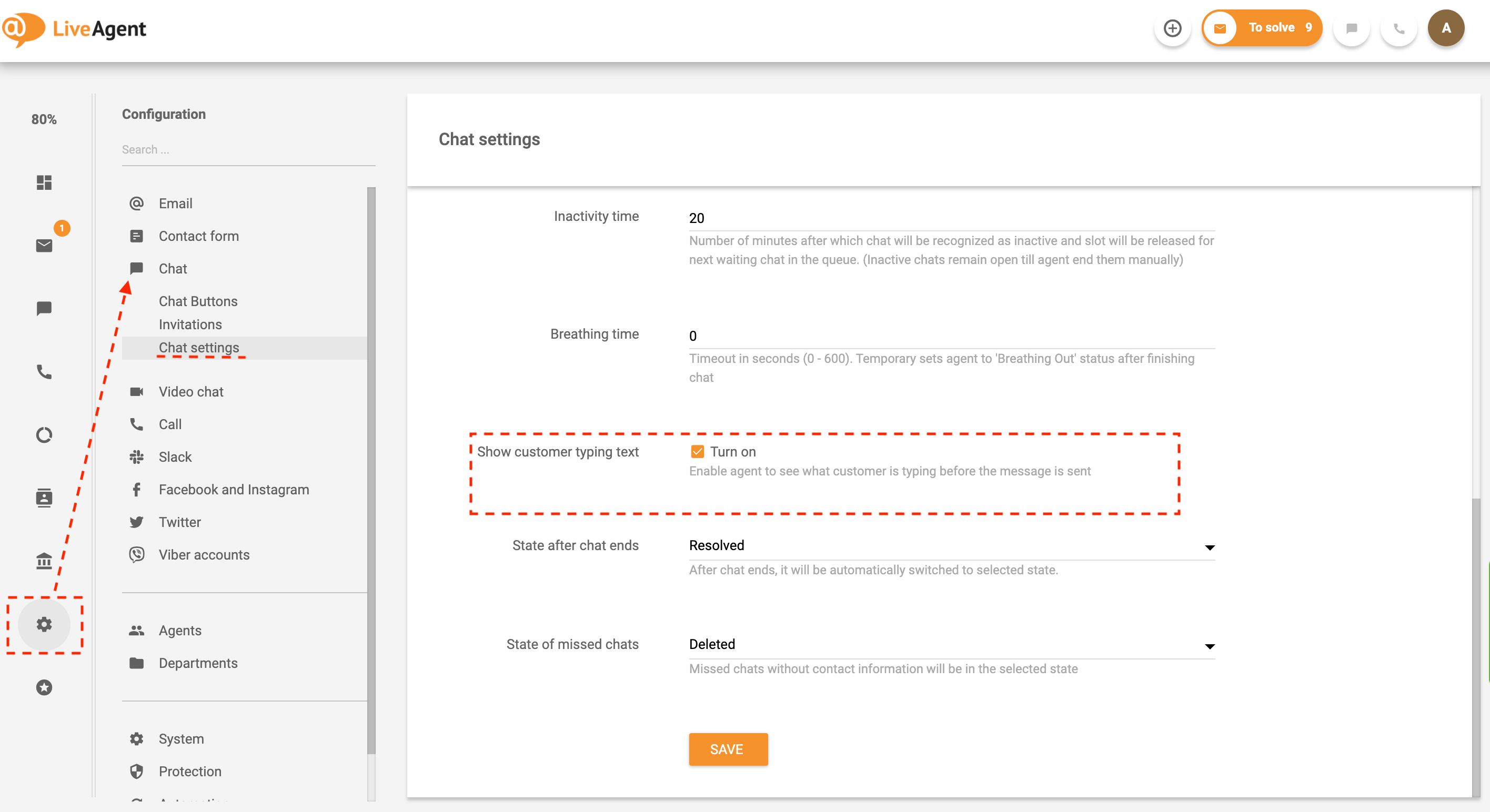 Cài đặt xem trước gõ phím theo thời gian thực trong LiveAgent