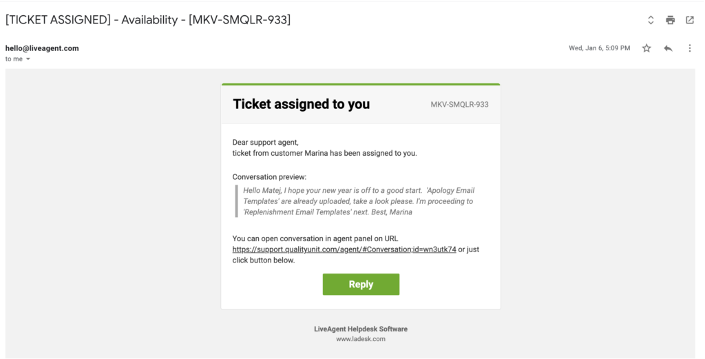 Thông báo email trách nhiệm