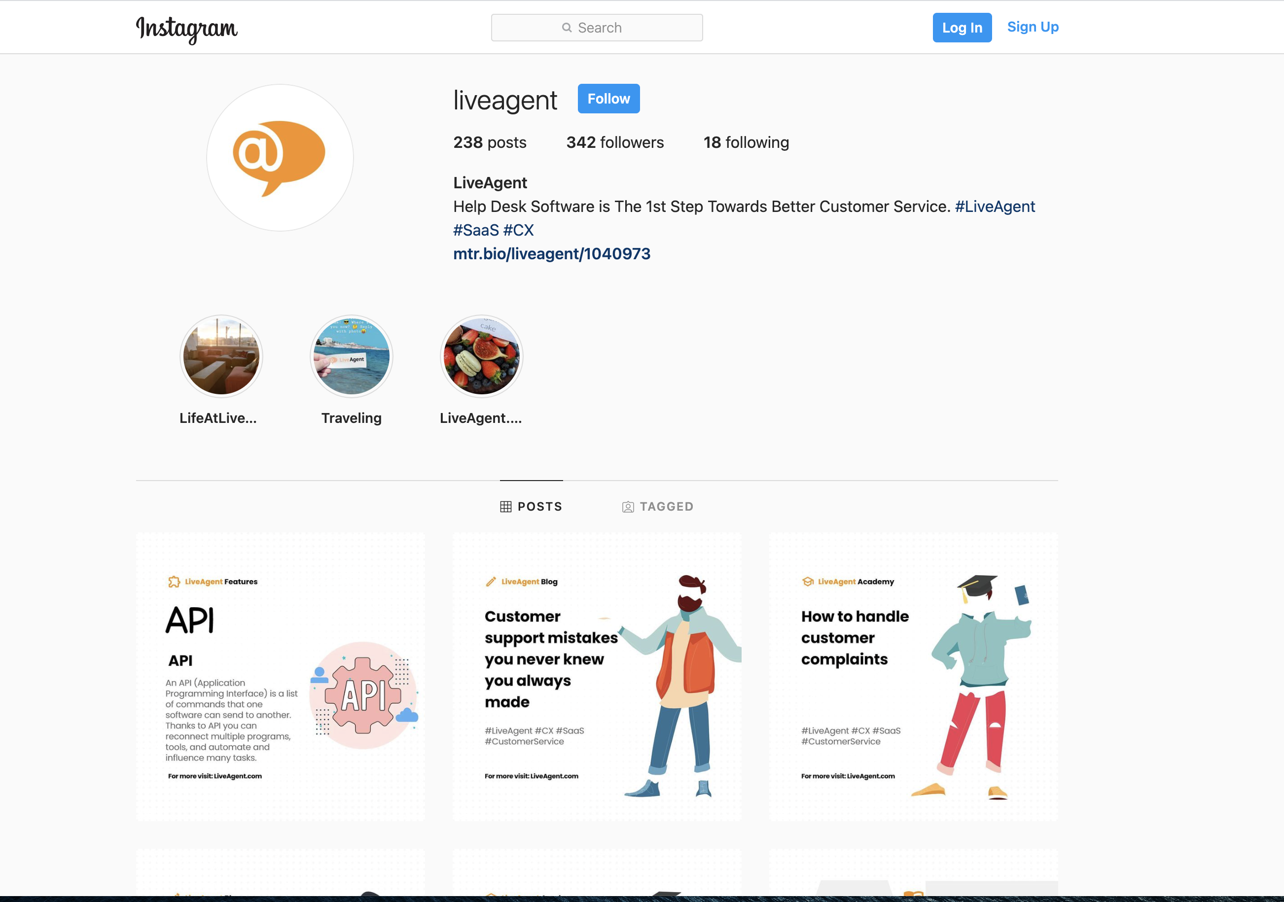 Xem trước trang Instagram của LiveAgent