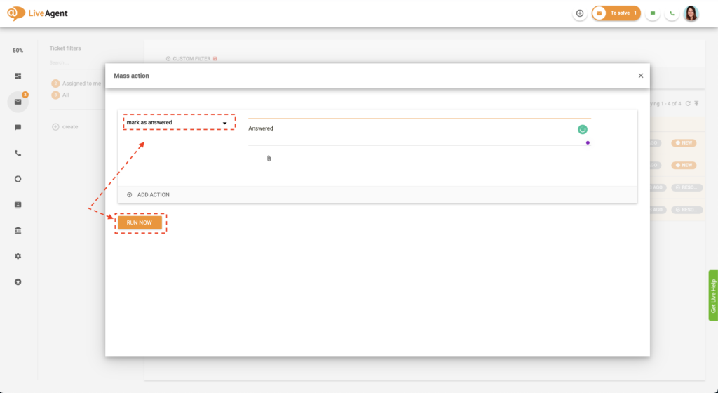 Chọn hành động hàng loạt từ danh sách