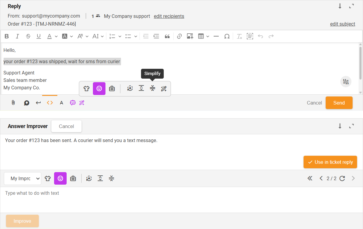 Chức năng Đơn Giản Hóa Trợ Lý Cải Thiện Câu Trả Lời AI - Tổng quan giao diện