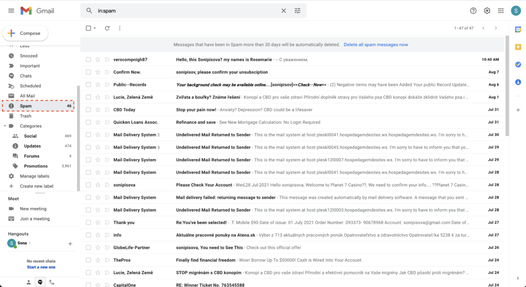Thư mục spam trong Gmail