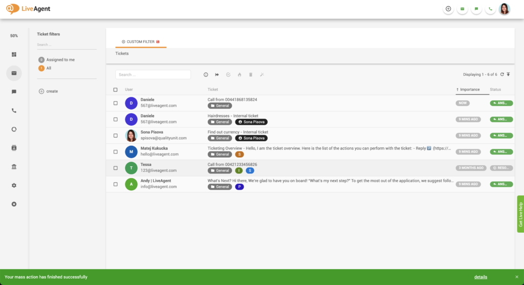 Thông báo hành động hàng loạt thành công