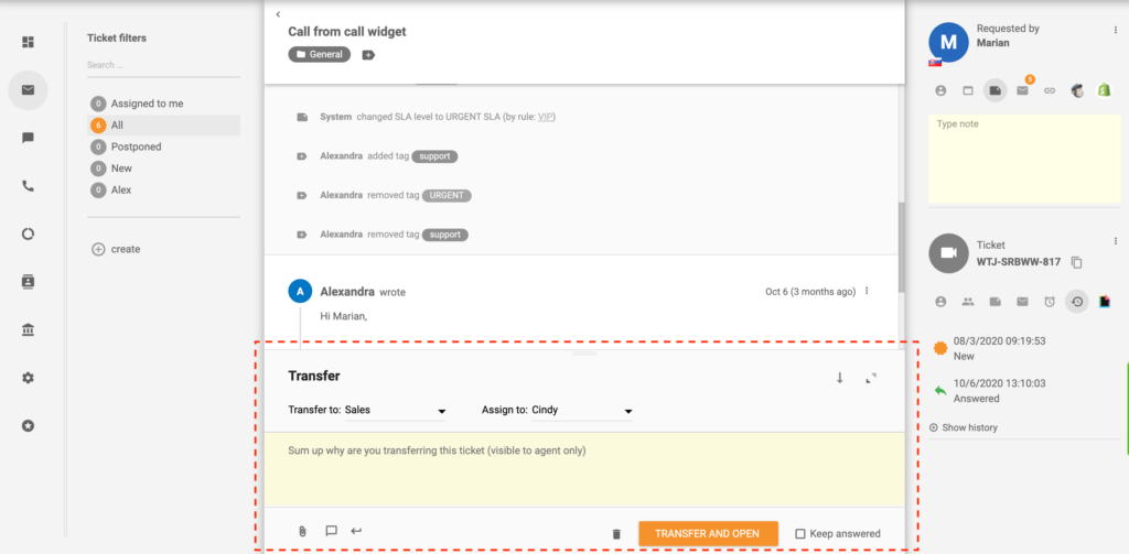 Chuyển giao vé trong LiveAgent