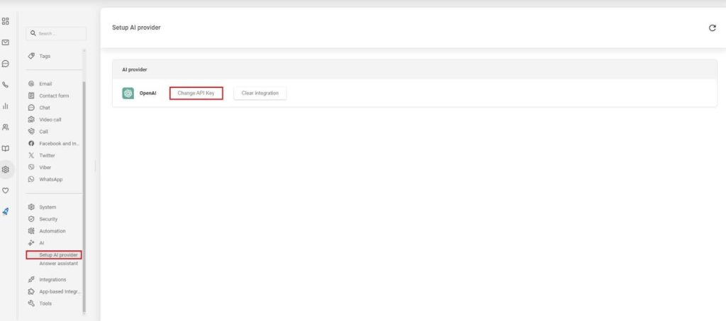 Hình ảnh hiển thị cài đặt nhà cung cấp AI trong LiveAgent.