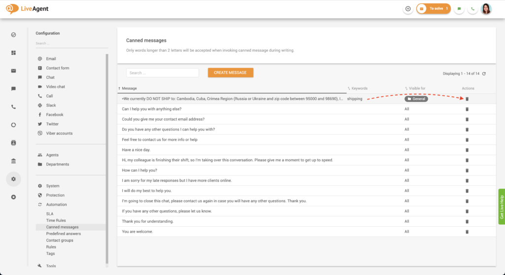 Xóa tin nhắn được chuẩn bị sẵn