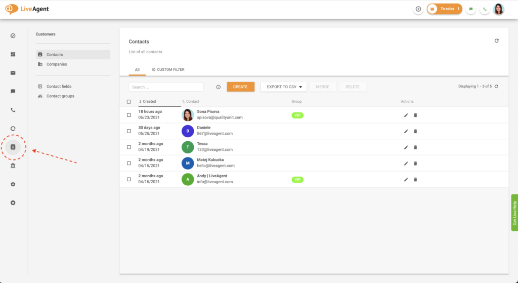 Tìm liên hệ trong LiveAgent