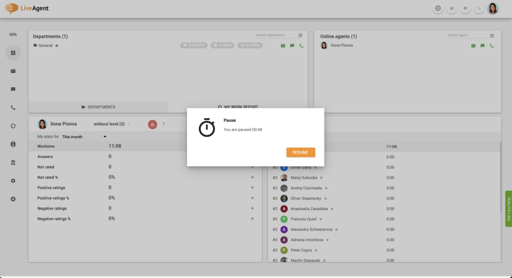 Tính năng Tạm dừng LiveAgent