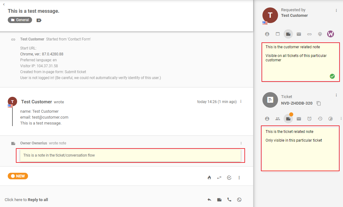 LiveAgent different types of internal notes