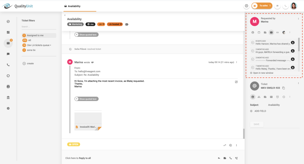 Lịch sử giao tiếp trong các luồng - LiveAgent