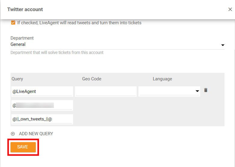 Save Twitter integration settings