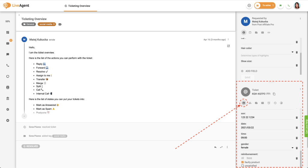 Trường vé trong chế độ xem vé