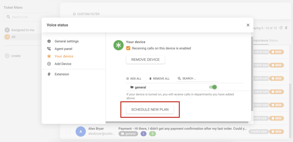 Thiết lập lập lịch thiết bị trong LiveAgent