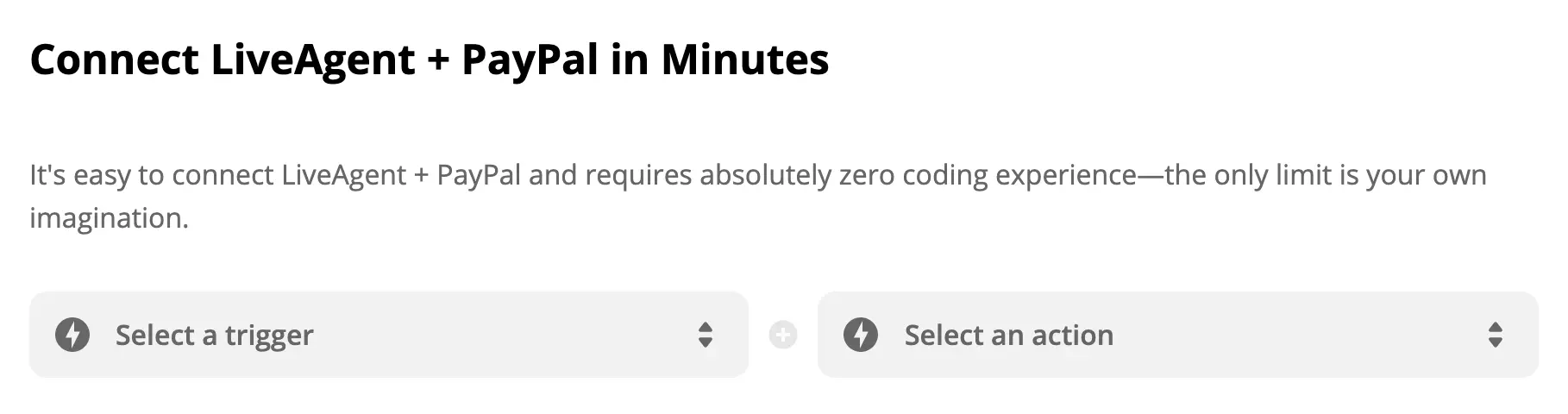 Lựa chọn trigger PayPal và action LiveAgent