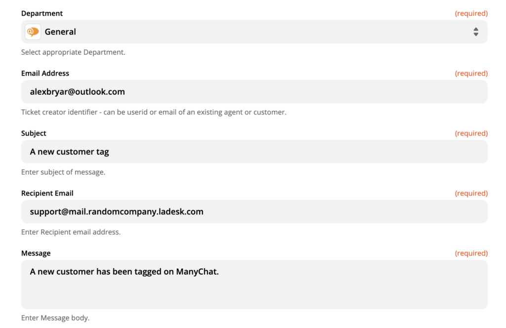 Thiết lập action LiveAgent trên Zapier