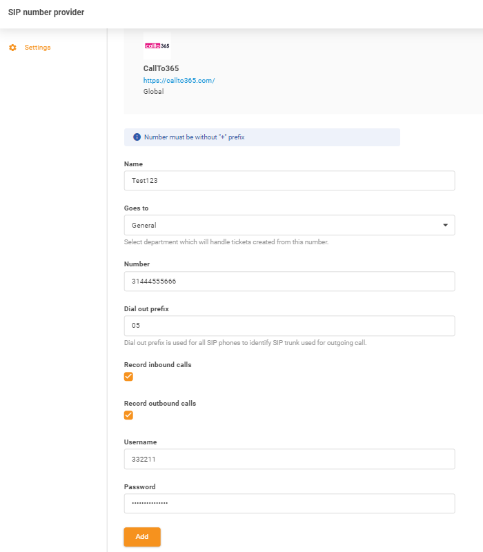 Nhập thông tin xác thực CallTo365