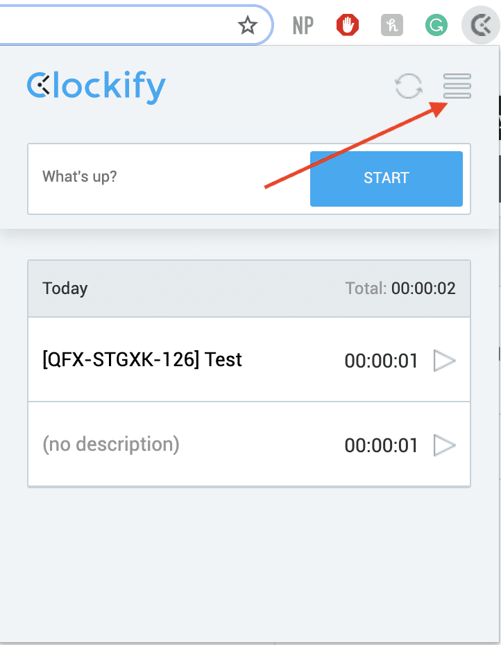 Tùy chọn tiện ích mở rộng Clockify