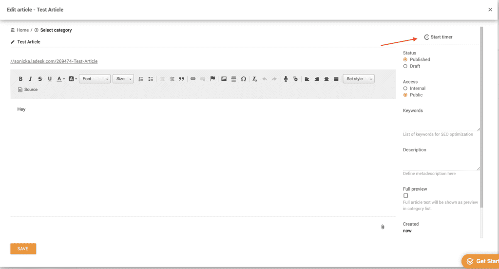 Bộ hẹn giờ Clockify trong cơ sở kiến thức