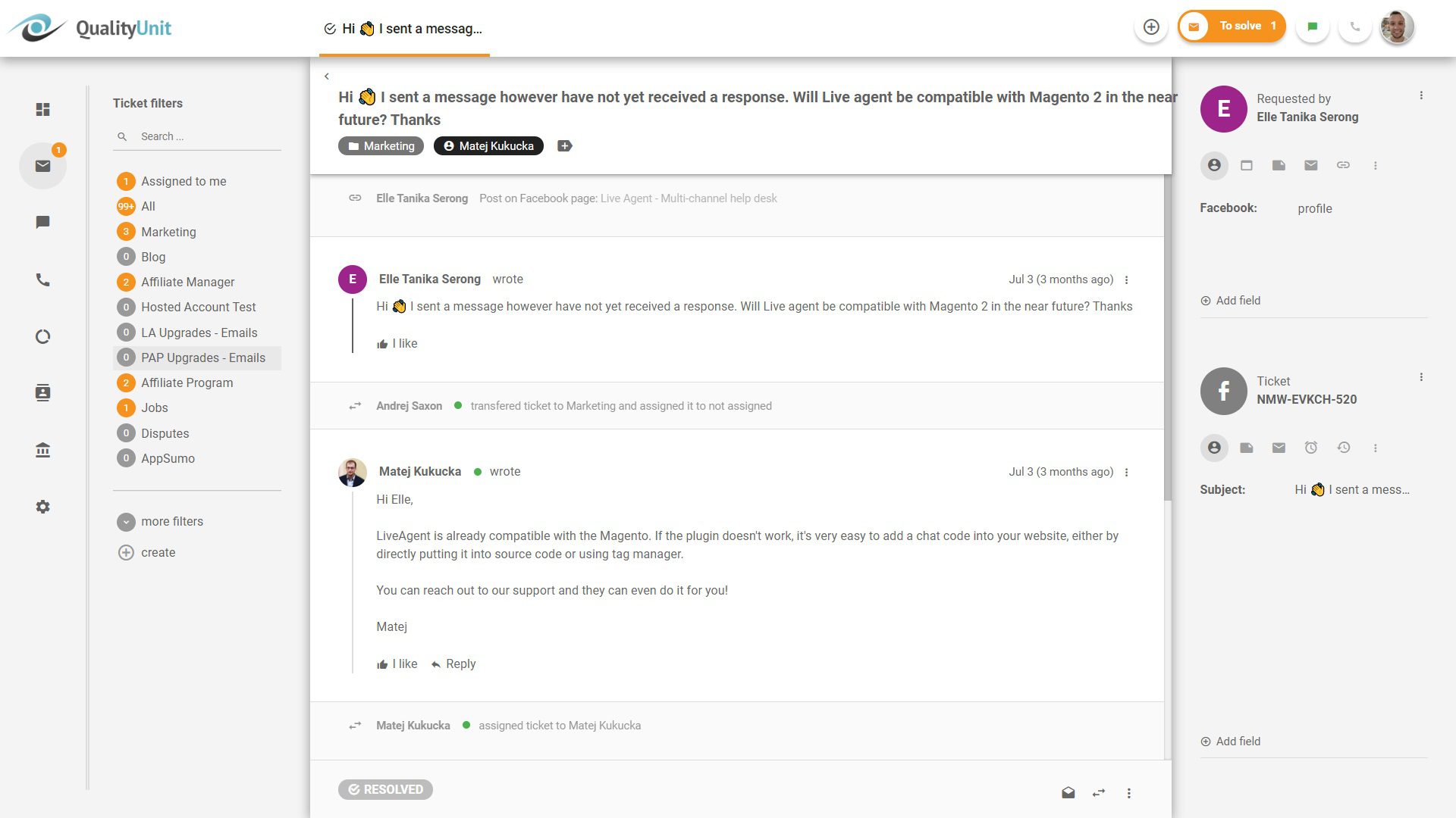 Trả lời các bài viết Facebook từ LiveAgent