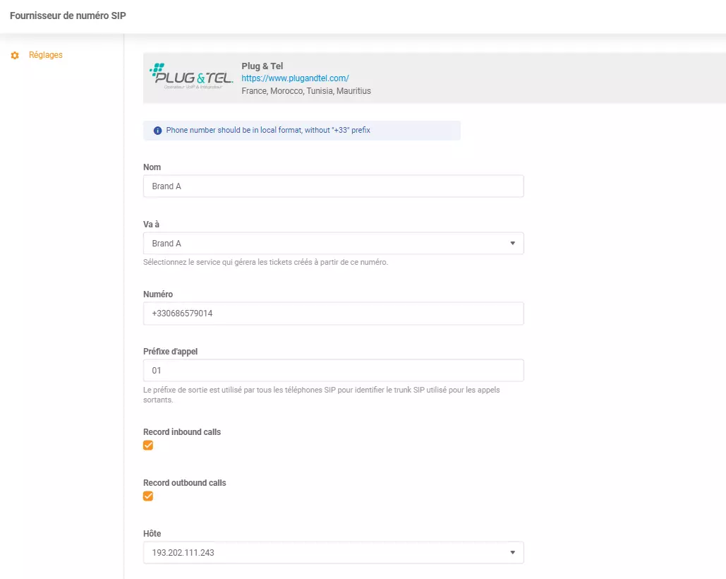 Thông tin xác thực Plug & Tel