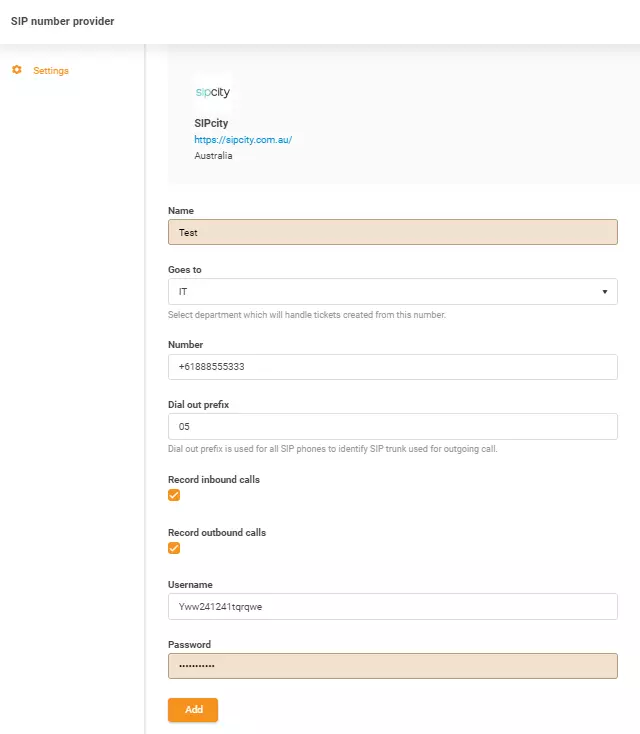 Thông tin xác thực SIPcity