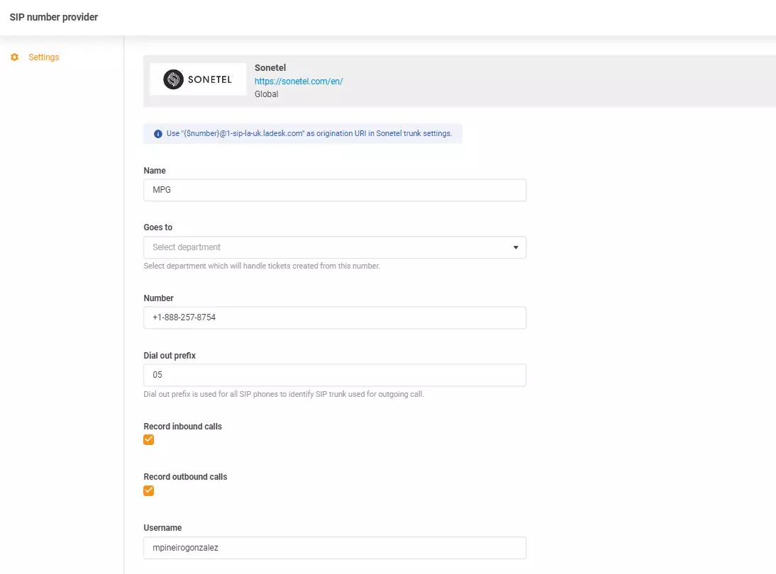 Thông tin xác thực Sonetel