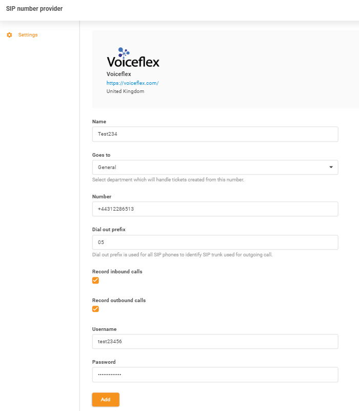 Nhập thông tin xác thực Voiceflex