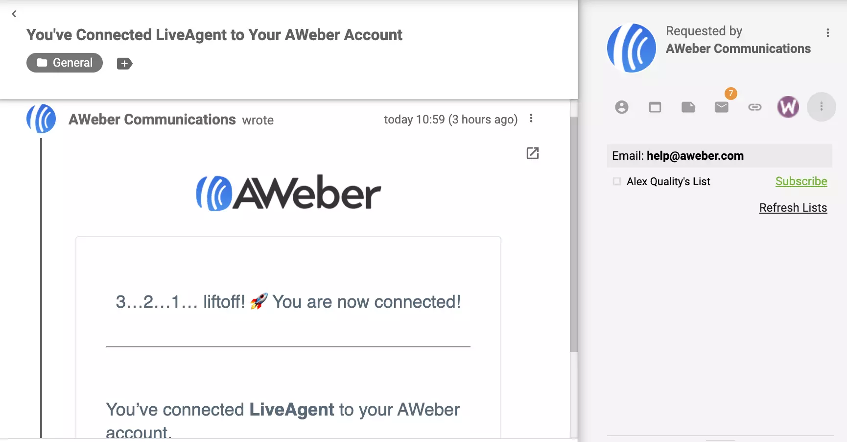 Plugin AWeber được kích hoạt