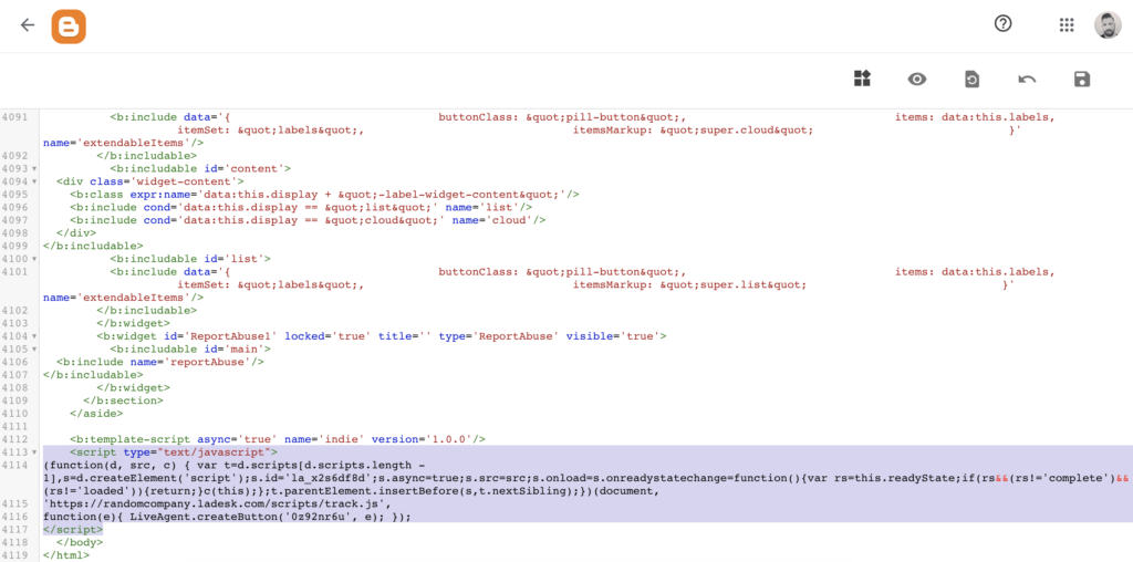 Mã Blogger với mã nút trò chuyện đã chèn