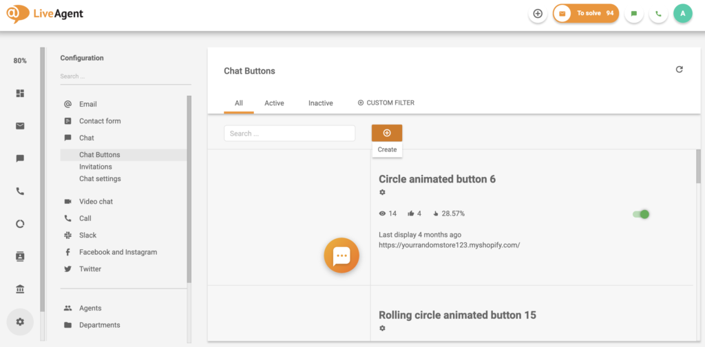 Cài đặt nút trò chuyện trong cấu hình LiveAgent