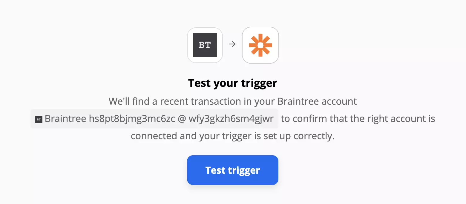 Kiểm tra kích hoạt Braintree trên Zapier