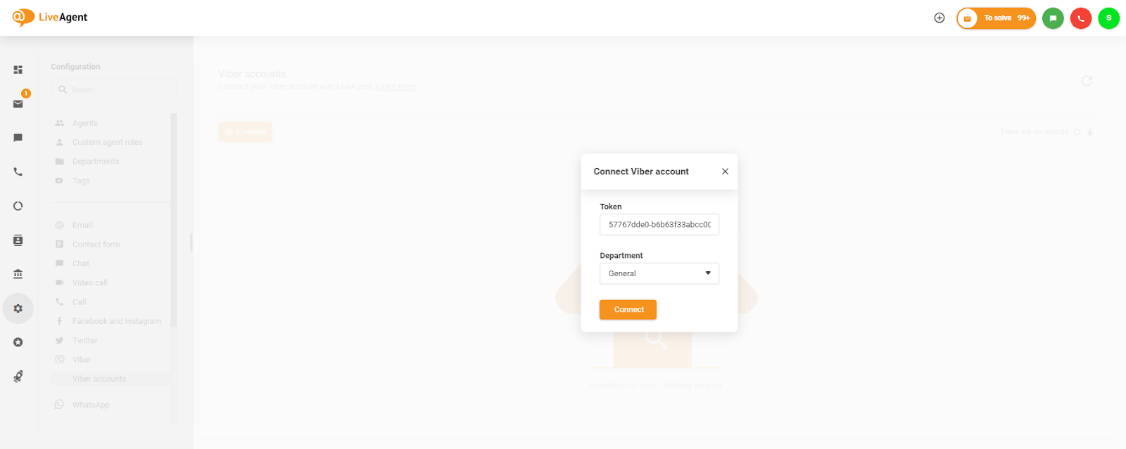 Đặt token trong cửa sổ Kết nối tài khoản Viber