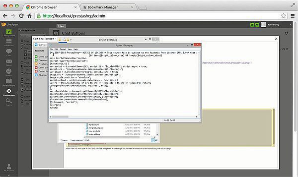 Tích hợp Prestashop LiveAgent - Chỉnh sửa chân trang