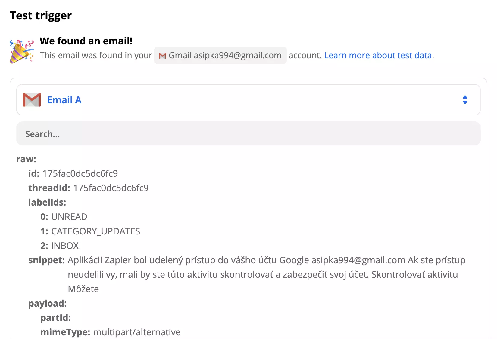 Ví dụ kiểm tra kích hoạt Gmail