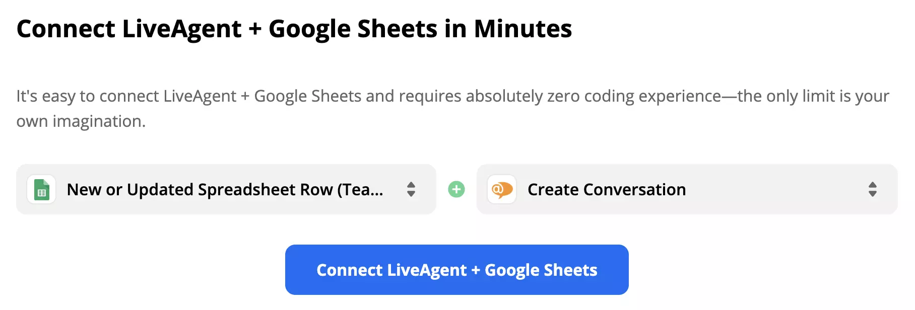 Kích hoạt Google Sheets được chọn và hành động LiveAgent