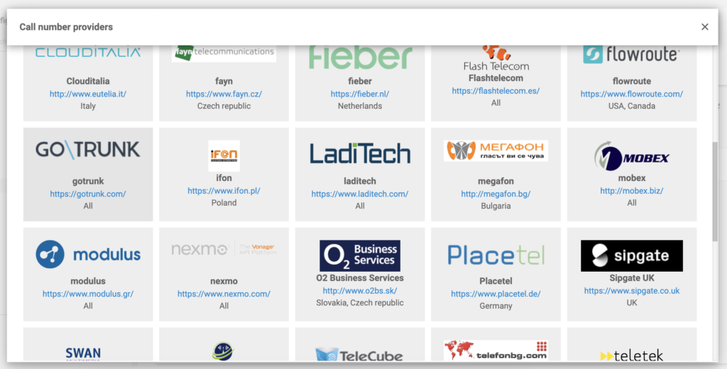 GoTrunk in the list of VoIP providers in LiveAgent