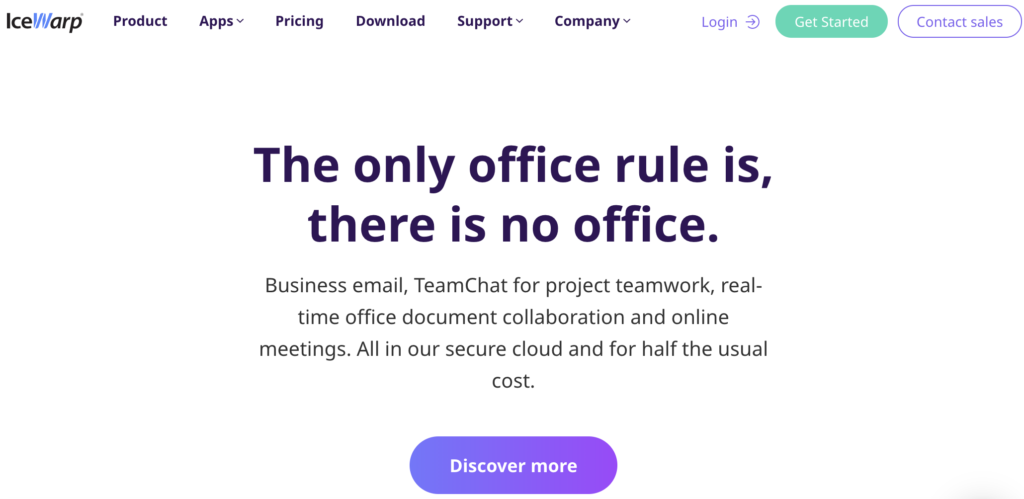 Trang chủ IceWarp với slogan và tùy chọn trang con