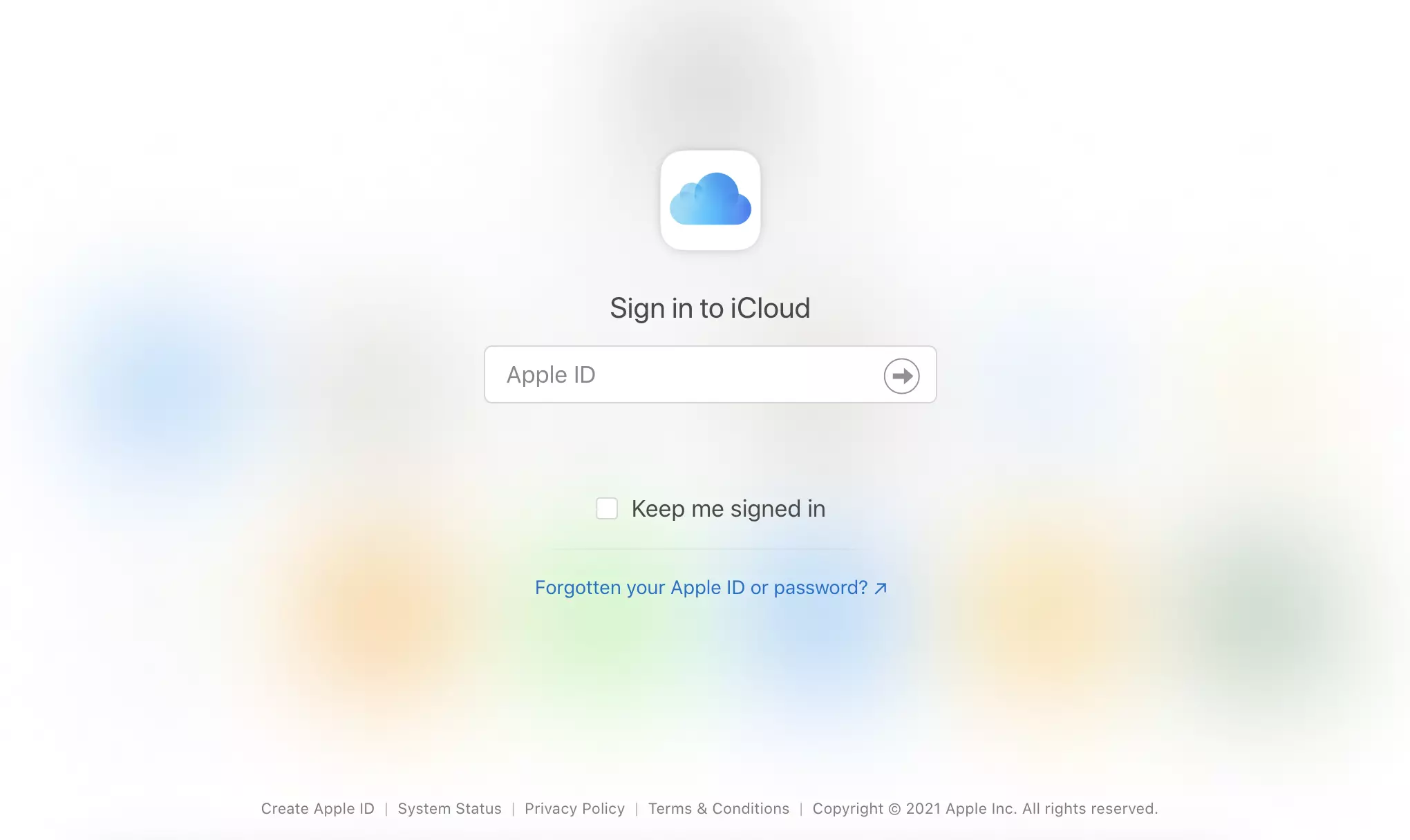 Trang web iCloud với các tùy chọn đăng nhập