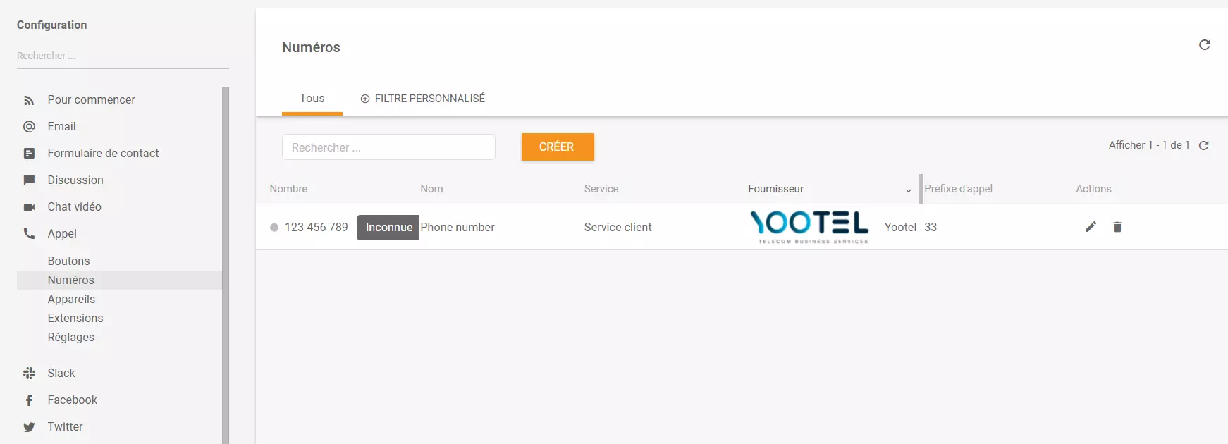 Yootel phone number successfully added to LiveAgent