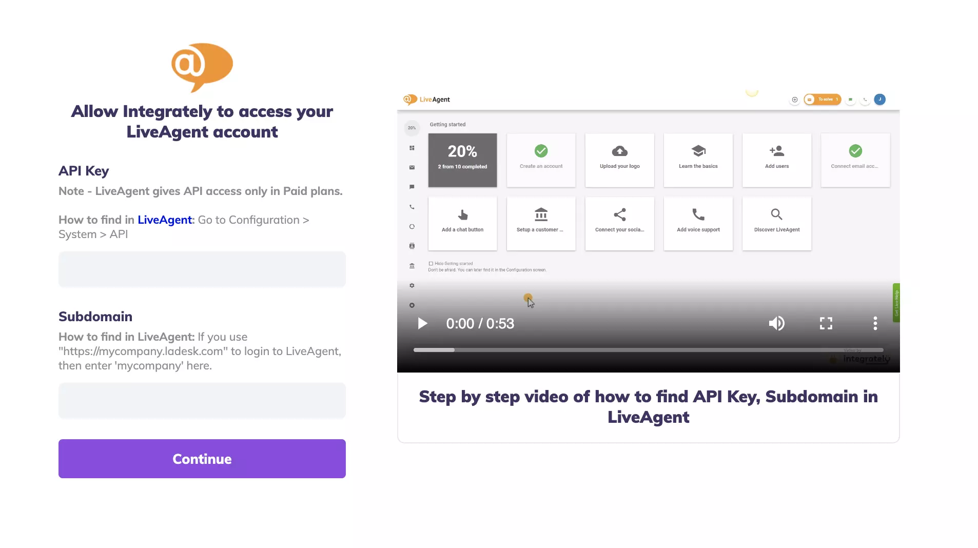 Các trường khóa API và tên miền phụ trong kiểm tra tích hợp Integrately