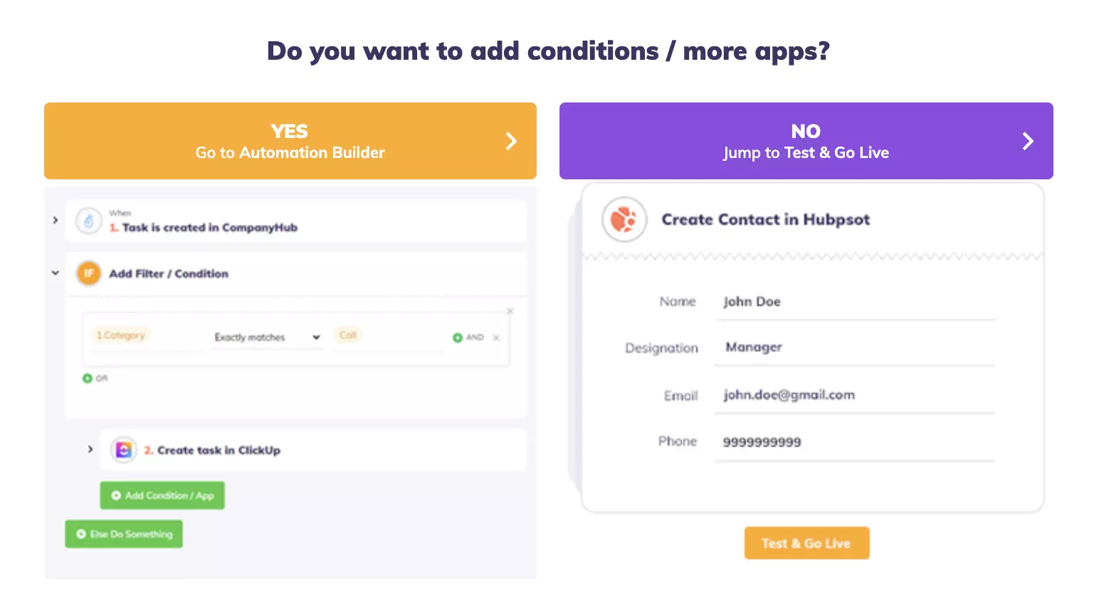 Chọn trình tạo tự động hóa hoặc chuyển đến kiểm tra và đưa tích hợp vào hoạt động