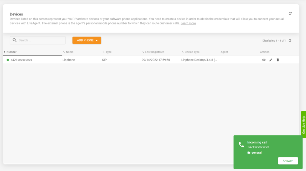 Tích hợp Linphone LiveAgent
