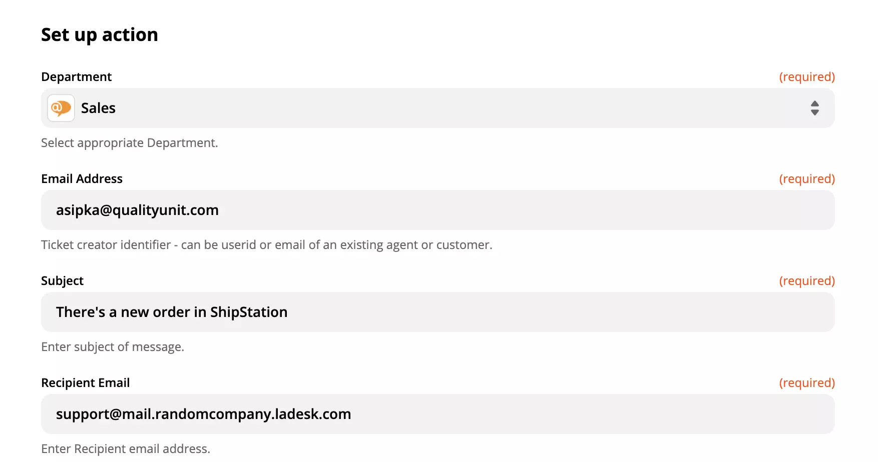 Cấu hình action LiveAgent