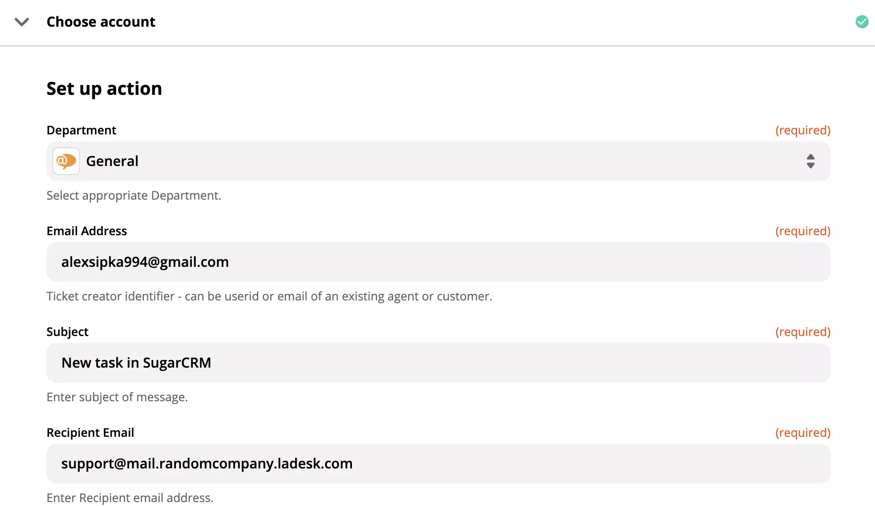 Thiết lập hành động LiveAgent trong tích hợp Zapier