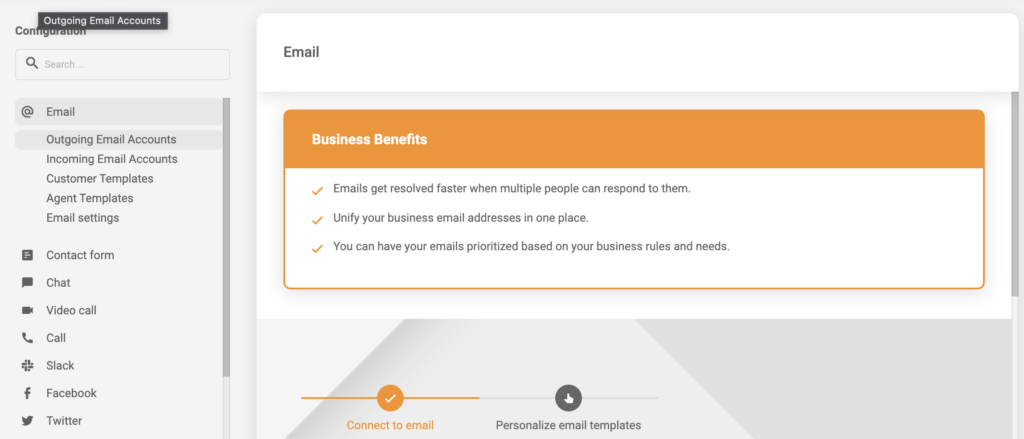 Lựa chọn tài khoản email gửi đi hoặc nhận vào trong LiveAgent
